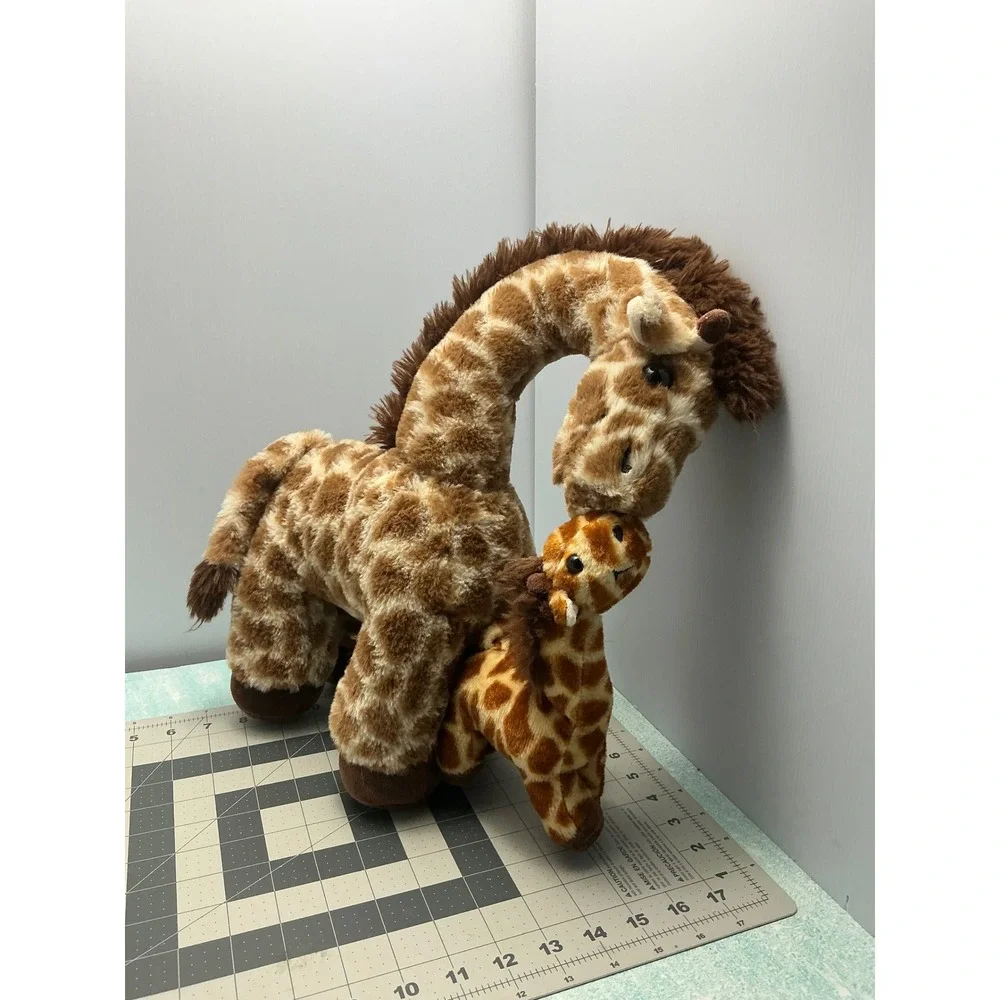 Plush Giraffe‎ Mother and Baby Attached Stuffed Animal Safari Nursery Decor 13in